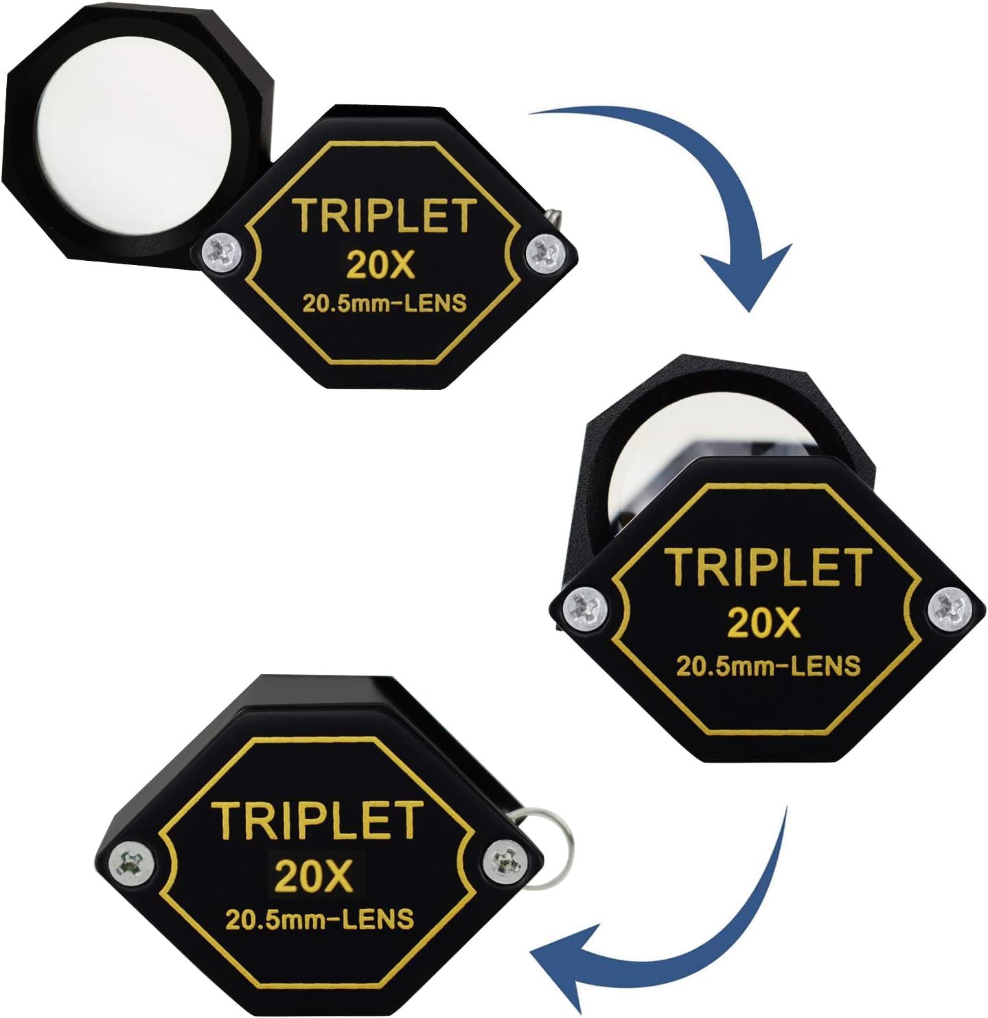 20x Magnifier Jewelry Loupe Triplet Lens 20.5mm Optical Glass Pocket Gem Magnifying Tool for Jeweler, Stamp Philatelist, Coin Numismatic, Achromatic Black Hexagonal Design Kit Set