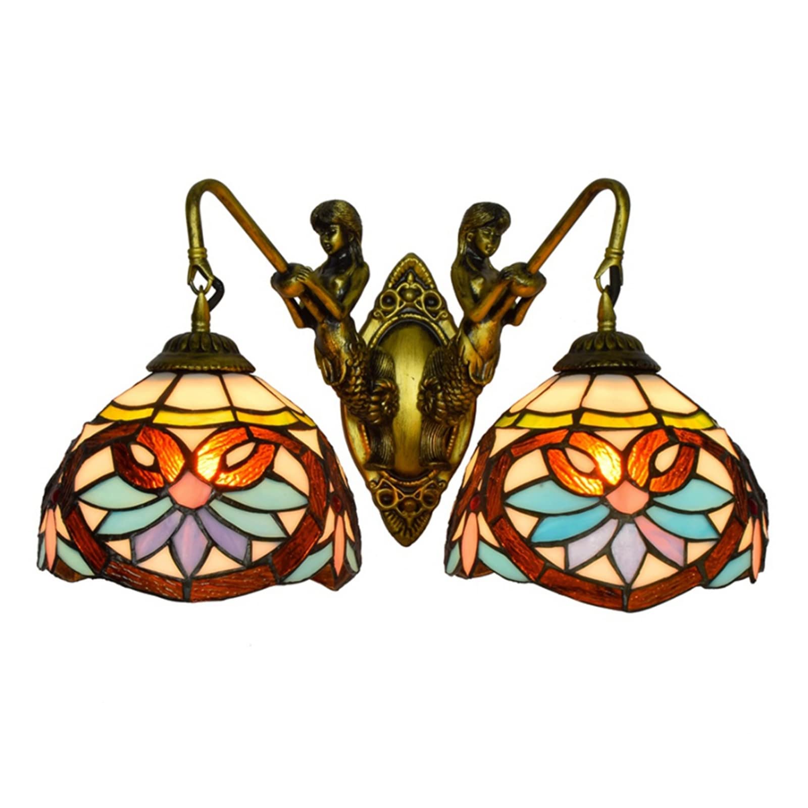 SXSCARKX Tiffany Style Wall Lamp 8-Inch Baroque Stained Glass Light Double Head for Bedroom Living Room Hallway Dining Coffee Restaurant Needed