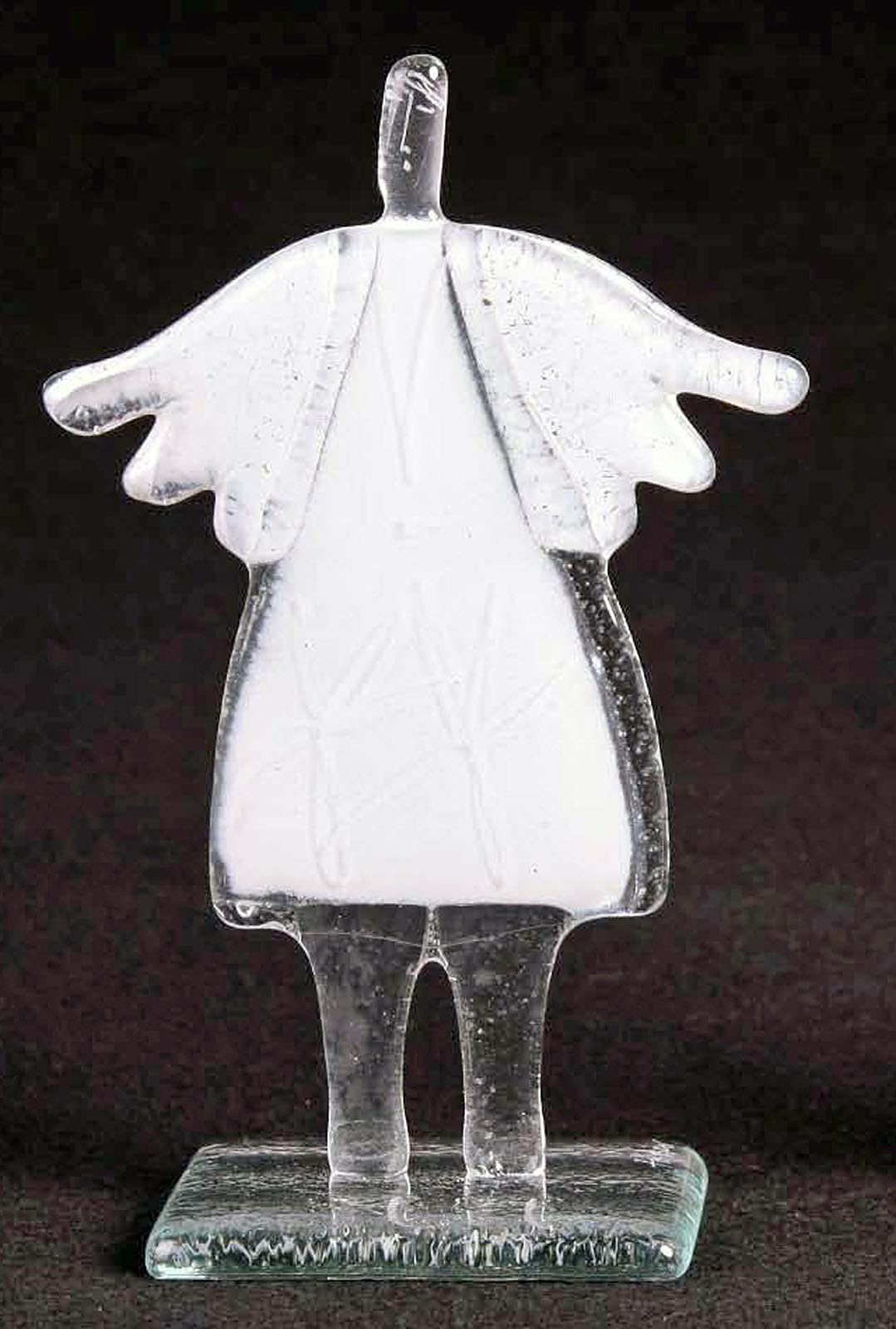Angelo in vetro fatto a mano, ca. 16 x 10 cm, bianco