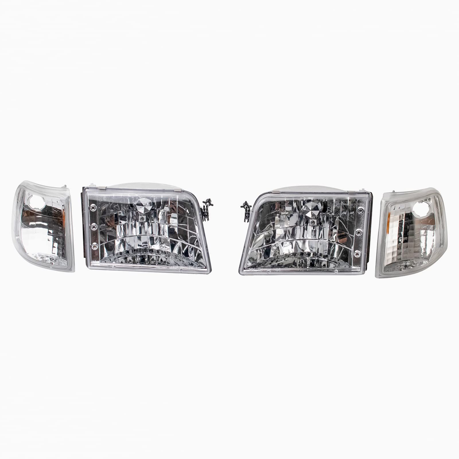 TRQ 4 Piece Driver & Passenger Side Chrome Headlight Parking Lights Assembly Performance Set Compatible with 1993-1997 Ford Ranger FO2502119 FO2503115