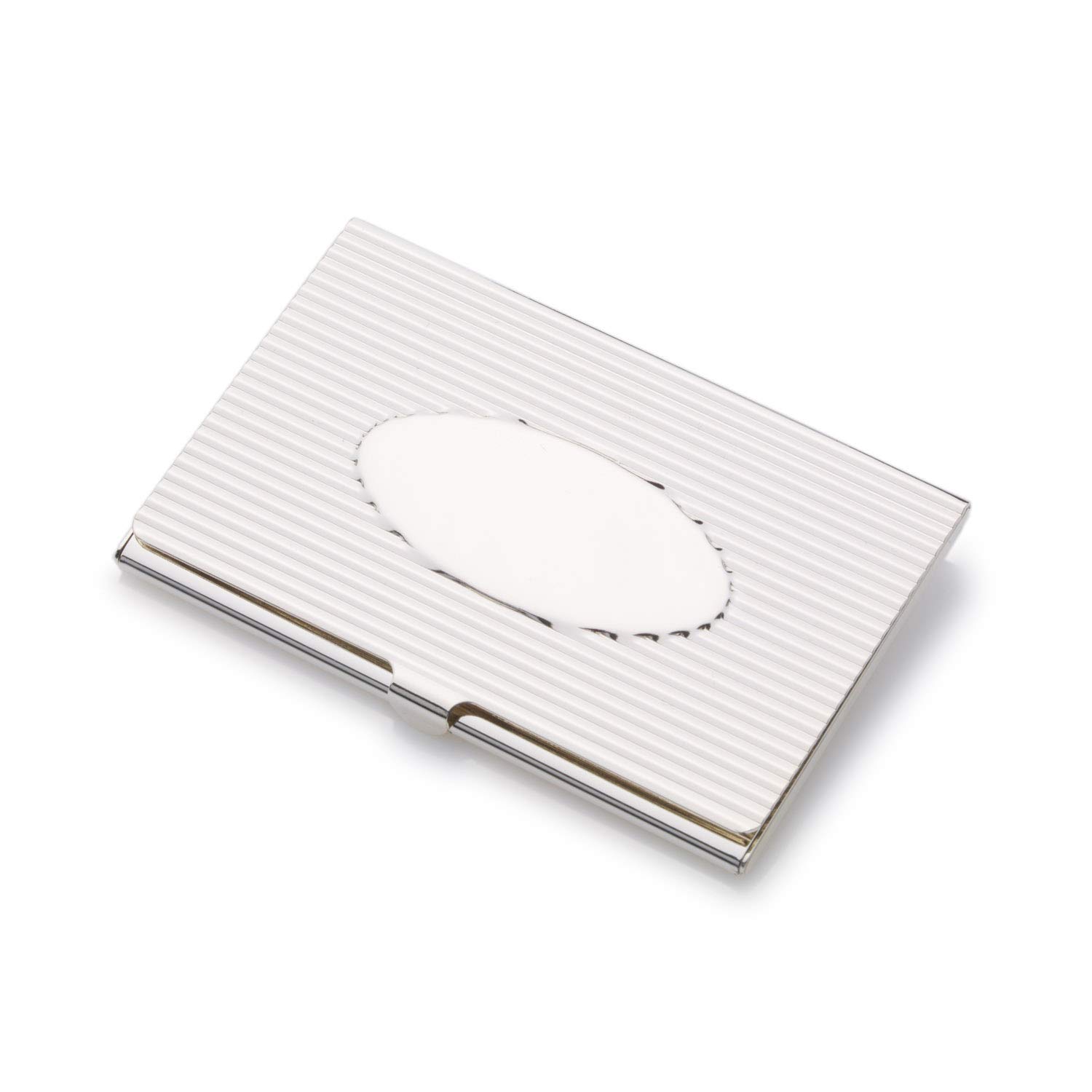 EIO Gifts Personalised Silver Plated Ribbed Business / Credit Card Holder - Engraved with Your Custom Text