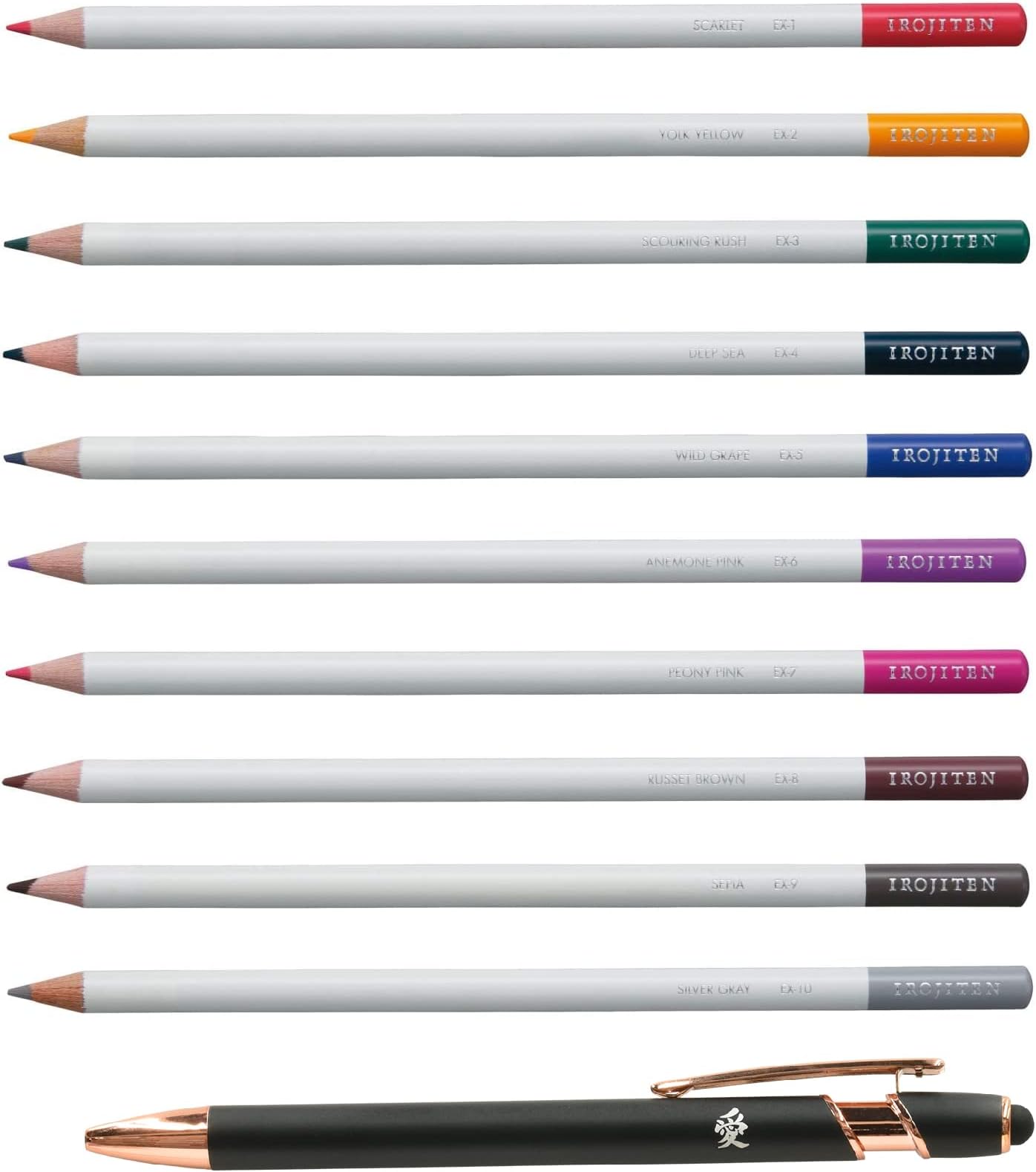 Colored Pencil Color Dictionary Select Set New 10 Colors CI-REX10C With Kanji LOVE Sticker, 0.35 x 3.14 x 7.16 in