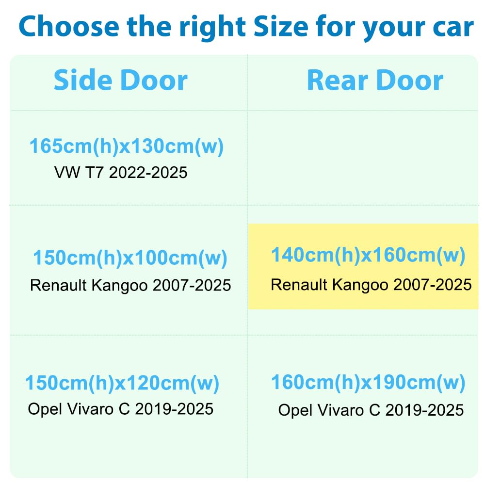 Porte Arrière Moustiquaire Magnétique pour Renault Kangoo 2007-2025, Moustiquaire pour Camping en Plein Air, Voiture Filet, 140 * 160cm