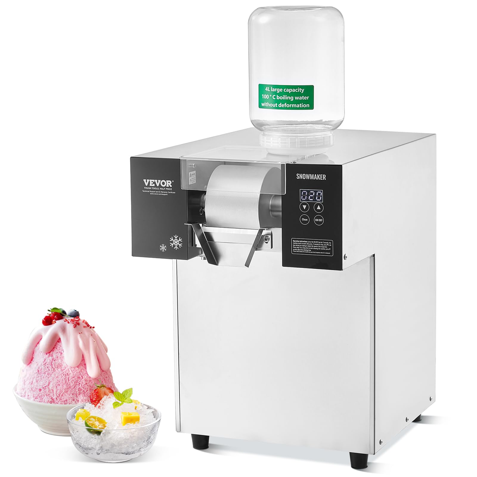 VEVOR Machine à Glace Râpée de Neige Commerciale, Machine à Râper la Glace 175 kg/24H, Machine à Glace Pilée en Inox, Système de Refroidissement par Liquide, Glace Rasée pour Dessert Boulangerie Café