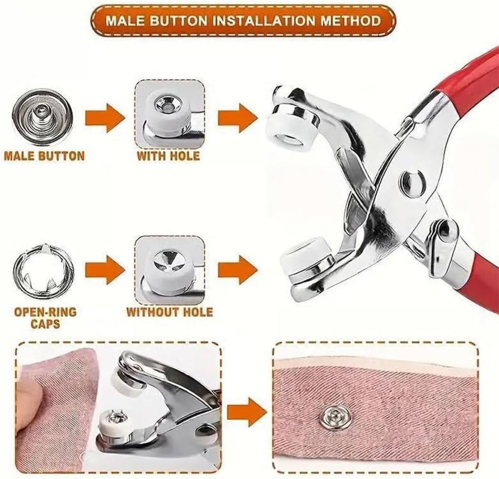 Kit de costura con 100 botones de metal y herramienta de alicates manuales, juego de botones a presión de 9,5 mm para manualidades, proyectos de costura y ropa, fácil de usar