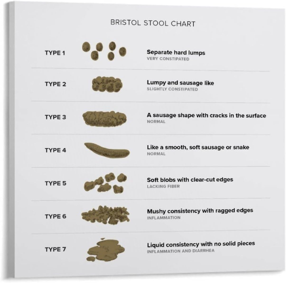 Bristol Stool Chart Diagnosis Constipation Diarrhea (2) Canvas Poster Wall Art Decor Print Picture Paintings for Living Room Bedroom Decoration Unframe-style 28x28inch(70x70cm)
