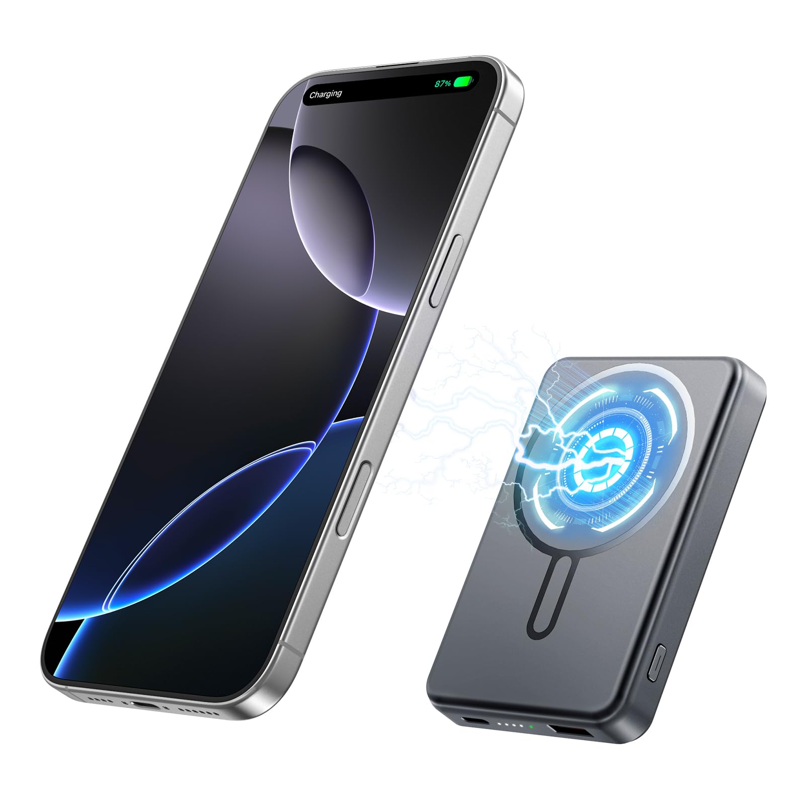 Portable Charger Power Bank 12000 mAh, for Magsafe Bank Pack with 15W Wirless Fast Charging, 20W PD Fast Charging Battery Charger, Magnetic Power Bank for iPhone 17/16/15/14/13/12 Series (Grey)