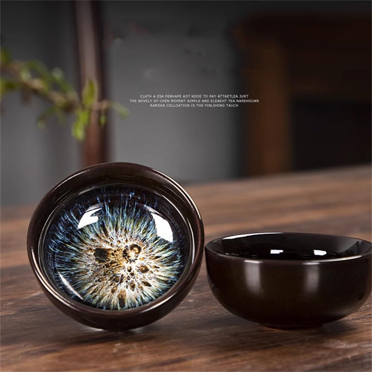 Keramik Teetasse Jianzhan 50 ml Tenmoku Handgemacht Teegeschirr Chinesischer Meisterpokal Vielseitig einsetzbar Porzellan Einzigartig Kung Fu Teeschale, 4er-Set(A)