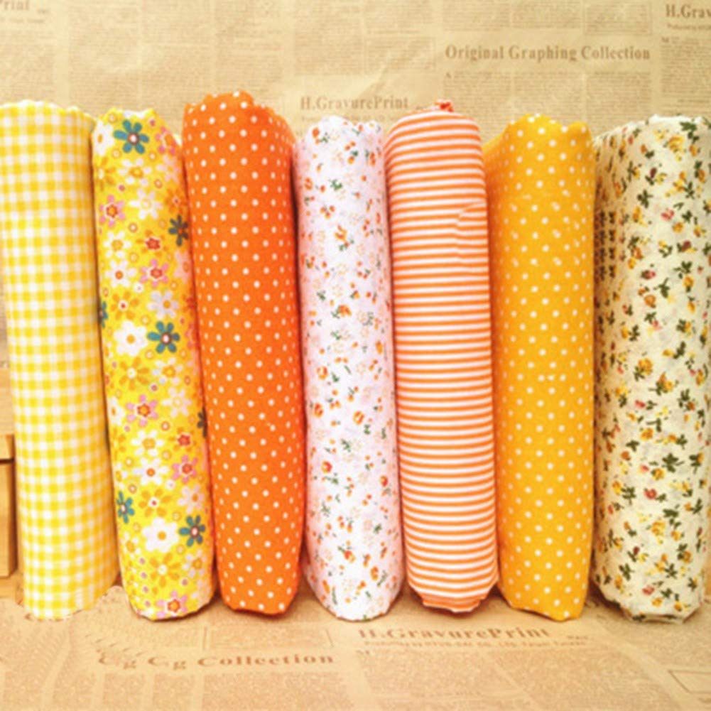 Pacchetto Tessuto Patchwork Fai da Te, 7 Pezzi Quadrati di Tessuto di Cotone, Tessuto di Cotone per Cucito, Trapuntatura, Artigianato, con Colori Diversi, 25 * 25 Cm, per (ORANGE)
