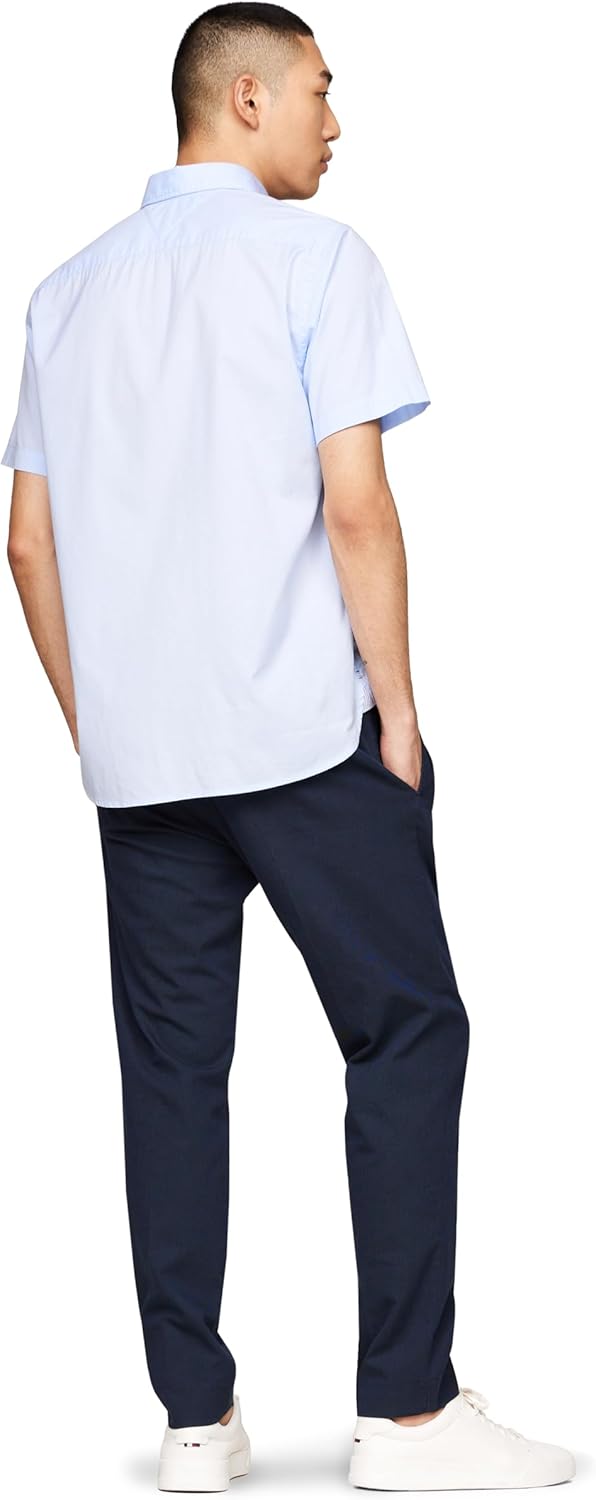 Tommy Hilfiger Mens Short Sleeve Poplin Shirts in Regular Fit, Men's Button Down Shirts - Image 3