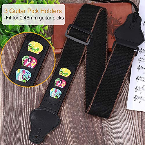 Verstelbare gitaarriem van zacht katoen met 3 vakken voor plectrums, geschikt voor bas-, elektrische en akoestische gitaren, Zwart, 89.5cm-145cm - Image 6