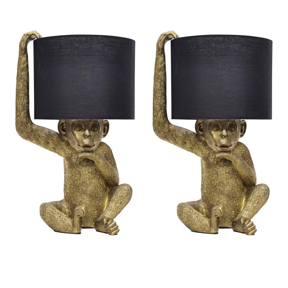 First Choice Lighting Monkey Table Lamp - Black and Gold - 43cm Height