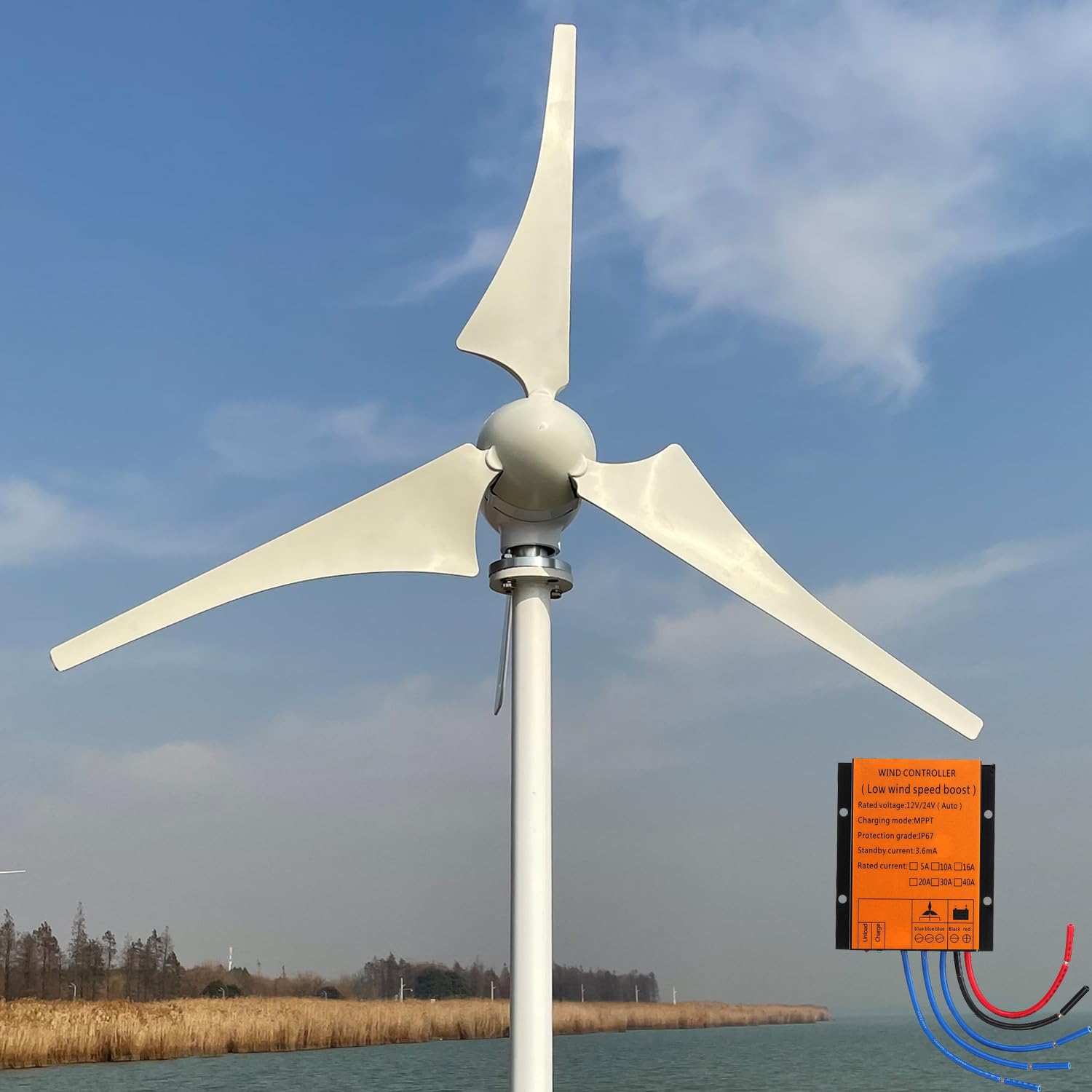 600 W Aerogenerador 24 V 12 V Aerogenerador Generador Aerogenerador 3 Palas con Controlador de Carga MPPT Bajo nivel de ruido Generador de viento para el hogar para el hogar y la granja (24, Voltios)