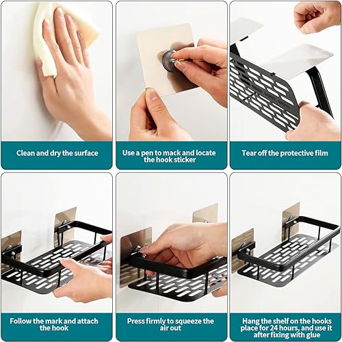 Miniatura 4 de KAKALUOTE Paquete de 2 organizadores de ducha, organizador de ducha esquinero con 5 ganchos, organizador de baño de acero inoxidable a prueba de