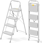 KINGRACK 2 Step Ladder Foldable, Heavy Duty Folding Step Stool with Safety Lock Design, Handrail, Wide Anti-Slip Pedals, 330lbs Capacity, Lightweight Portable stepladder for Kitchen Office Patio, Grey