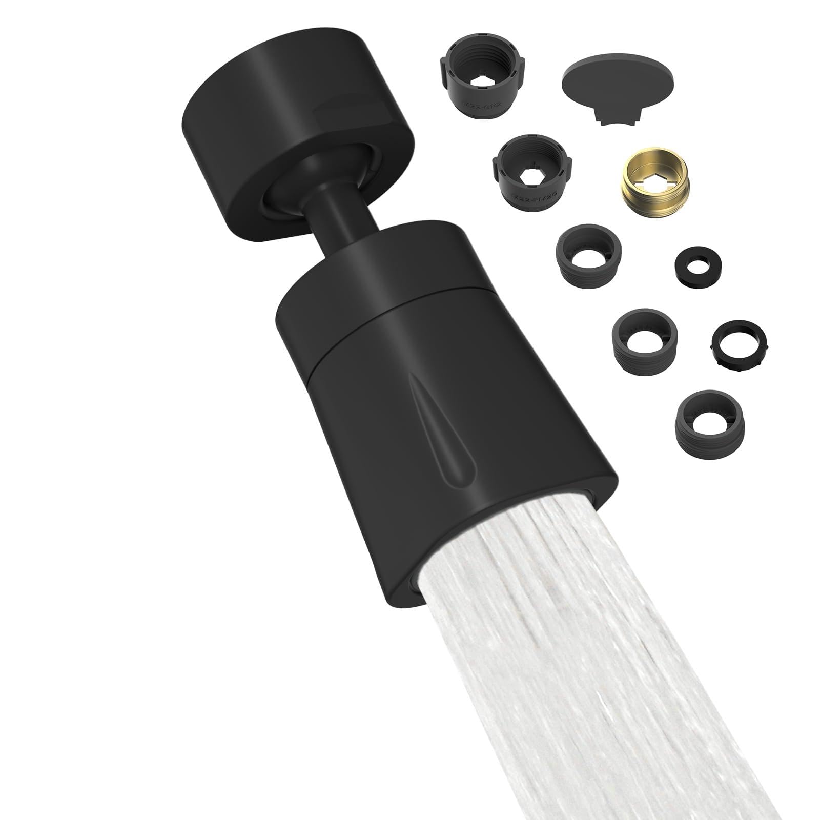 Hibbent 4 Spray Modes Kitchen Tap Sprayer Head, 360° Rotation and 70° Adjustable Tap Aerator, Solid Brass Rotating Ball and ABS Shell, 22 Female Thread with 6 Adapter, Black