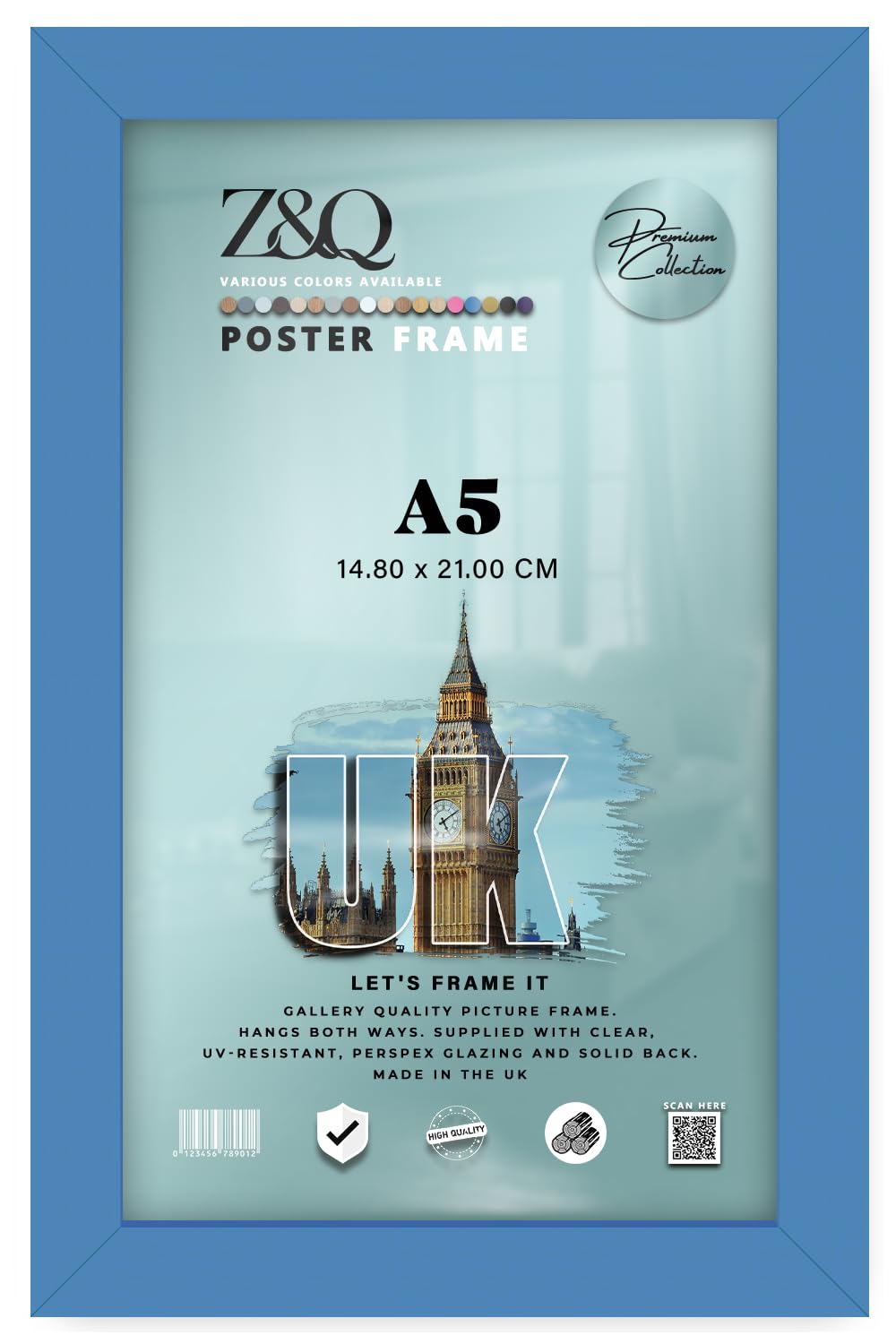 Z&Q - Premium Eton Wood A5 (14.80 x 21.00 CM) Wall Gallery Frame | Ideal Wall Decor for Livingroom 8 x 5.5 Inch Frame for Art and Home Décor [ Blue ]