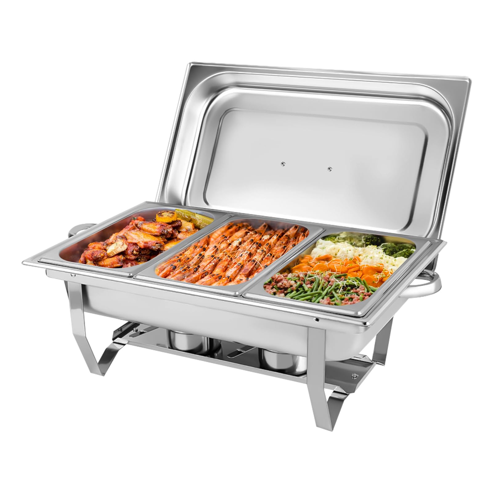 Składany 3-komorowy garnek do gotowania, 3 l, stal nierdzewna, pojemnik utrzymujący ciepło, nadaje się do cateringu, bufetu, na imprezy, 55,7 x 34 x 38,3 cm