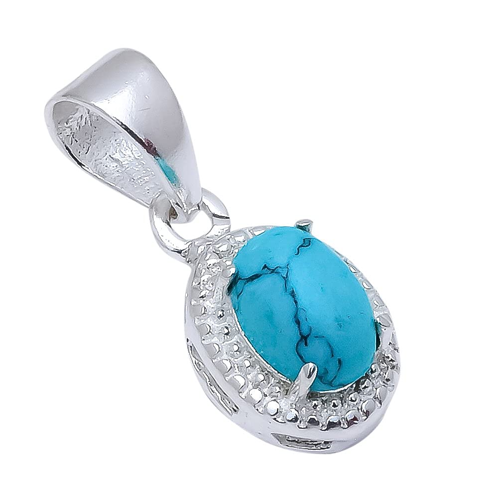 Turquoise Natural Gemstone 925 Sterling Silver Pendant(1.4 gm)-image-33