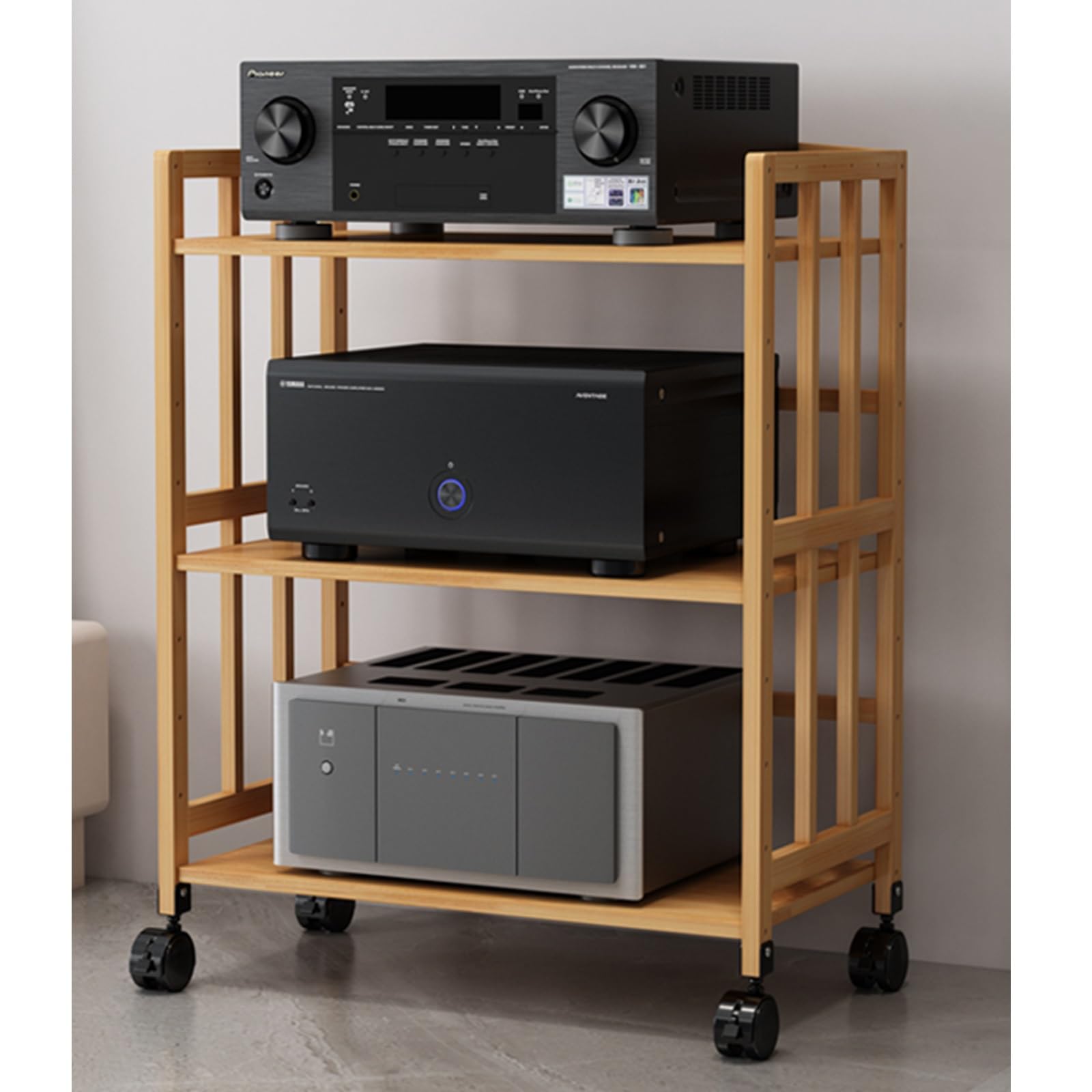ZJKXJH Dvd Player Stand Shelf 20 22 24 28 31 Inch, Audio Rack Tower/Wooden TV Stereo Audio Cabinet - for Living Room Office, Movable Turntable Holder(Color:3 tier 88cm(H),Size:55cm(L))