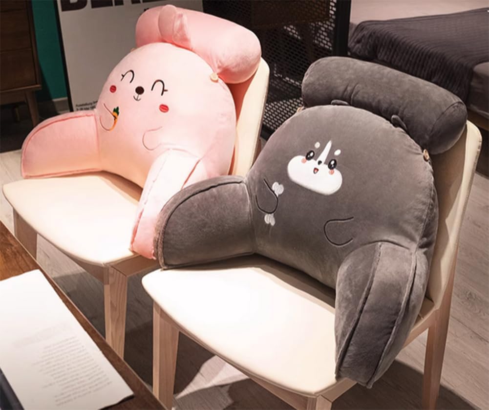 Cute Cartoon Bed Rest Reading Pillow Office Chairs Car Lumbar Back Cushion Soft Sofa Reading Rest Waist Support Pillow (Gray cat, 65×40×20CM/25.59"×15.7"×7.87")