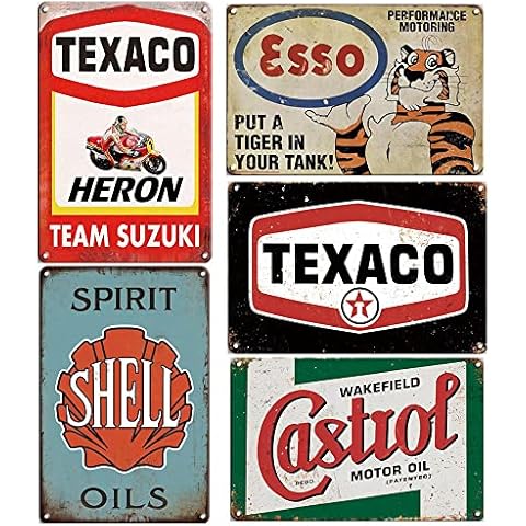 Vintage Metal Tin Signs Retro Garage Signs For Men Wall Decorations Old Car Shop Posters Oil And Gas Station Sign Man Cave Decor 5 Pcs 8×12 Inch (5 Pcs Combo B) Cover