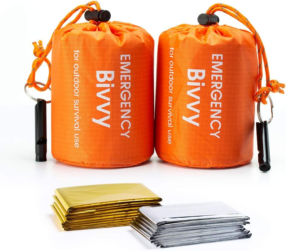 Shayson 2 PCS Survival Sleeping Bag, Emergency Bivvy Bag Rescue Blanket for Outdoor Camping and Hiking