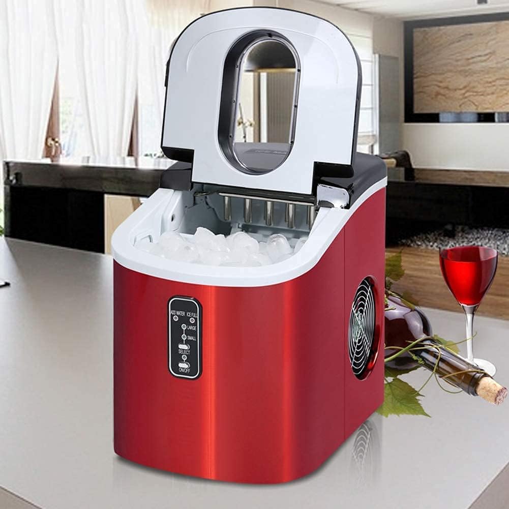 Ice Maker Countertop, Electric Ice Cube Maker with Scoop Basket, 9 Ice Cubes in 6-13 Minutes, 33 Pounds in 24 Hours (Copper) (Blue) (Red)