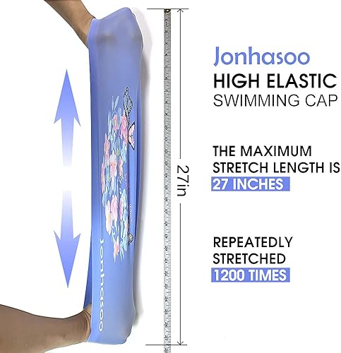 Miniatura 8 de Jonhasoo Gorro de natación para mujer, gorro de natación de silicona para cabello largo con estampado de flores
