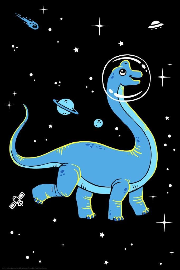 Brachiosaurus Dinos in Space Dinosaur Poster For Kids Room Space Dinosaur Decor