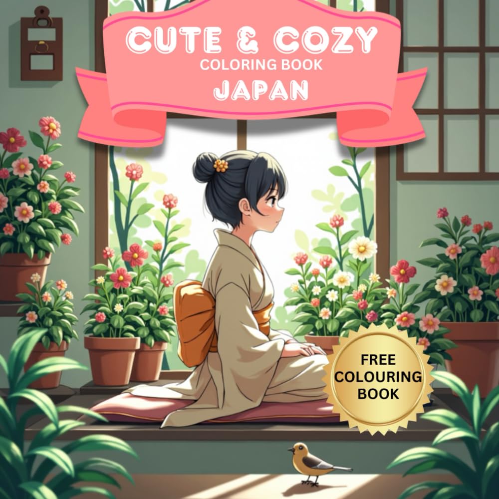 Cute & Cozy Japan Coloring Book: Relaxing Japanese-Themed Pages with Fuzzy Animals, Food, and Culture for Adults and Teens