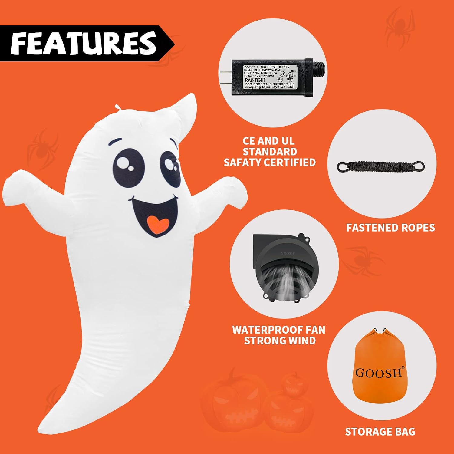 GOOSH 5 FT Height Halloween Inflatables Outdoor Hanging Ghost with Build-in Colorful Flashing LED Light, Blow Up Yard Decoration for Holiday/Party/Yard/Garden