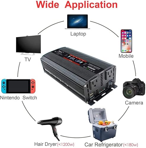 Miniatura 5 de Cantonape Inversor de corriente de 1500 vatios CC de 12 V a 110 V CA inversor de automóvil con pantalla LCD, salidas de CA dobles y 2 puertos USB de