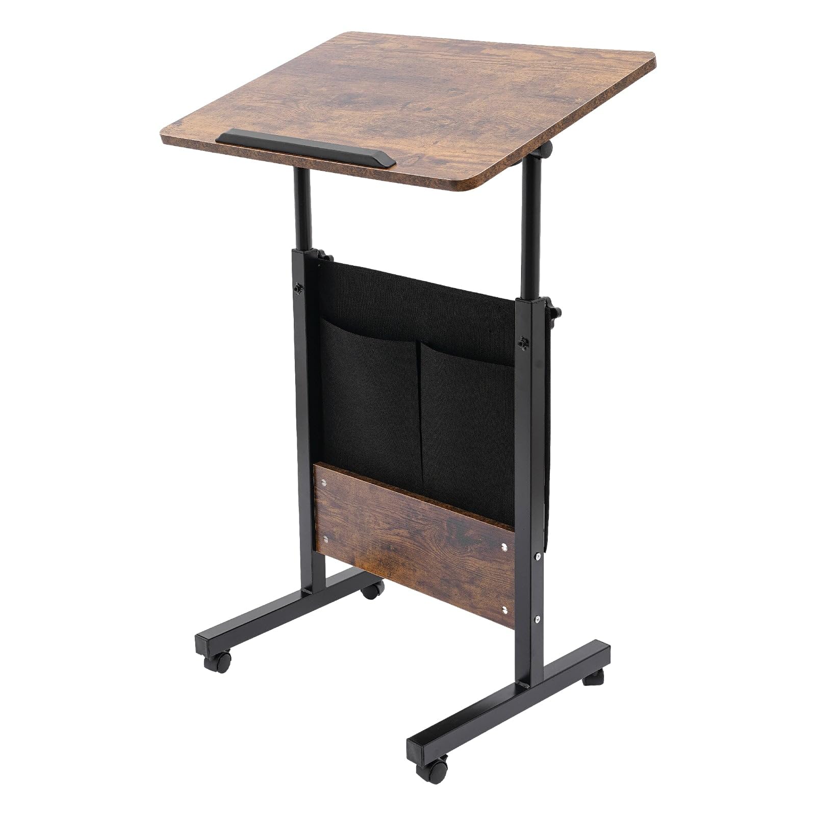 16 24 Iron Brown Adjustable Height Standing Desk Adjustable Height Rolling Computer Stand with Storage Bag