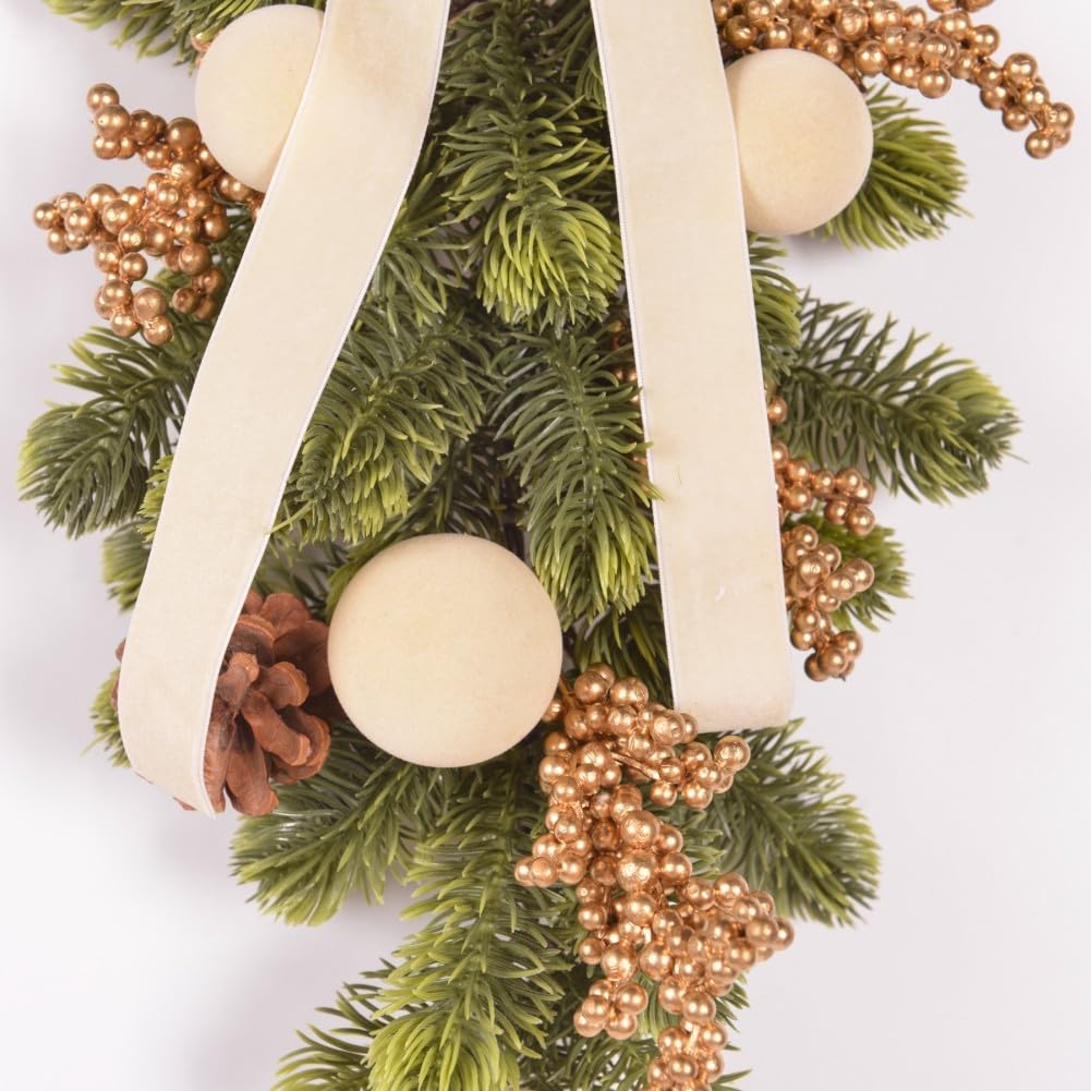 Künstliche Grünpflanzen-Türkränze mit Samtschleife, 41 cm, 2 Stück