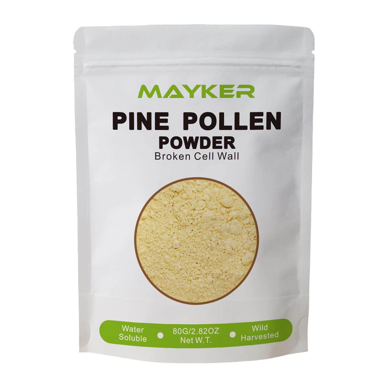 MAYKER Pure Pine Pollen Powder 2.82 OZ | Wild Harvested 99% Broken Cell Wall Pine Pollen | No GMOs, Vegan Friendly | Ideal for Tea, Coffee, Smoothies, Baked Goods