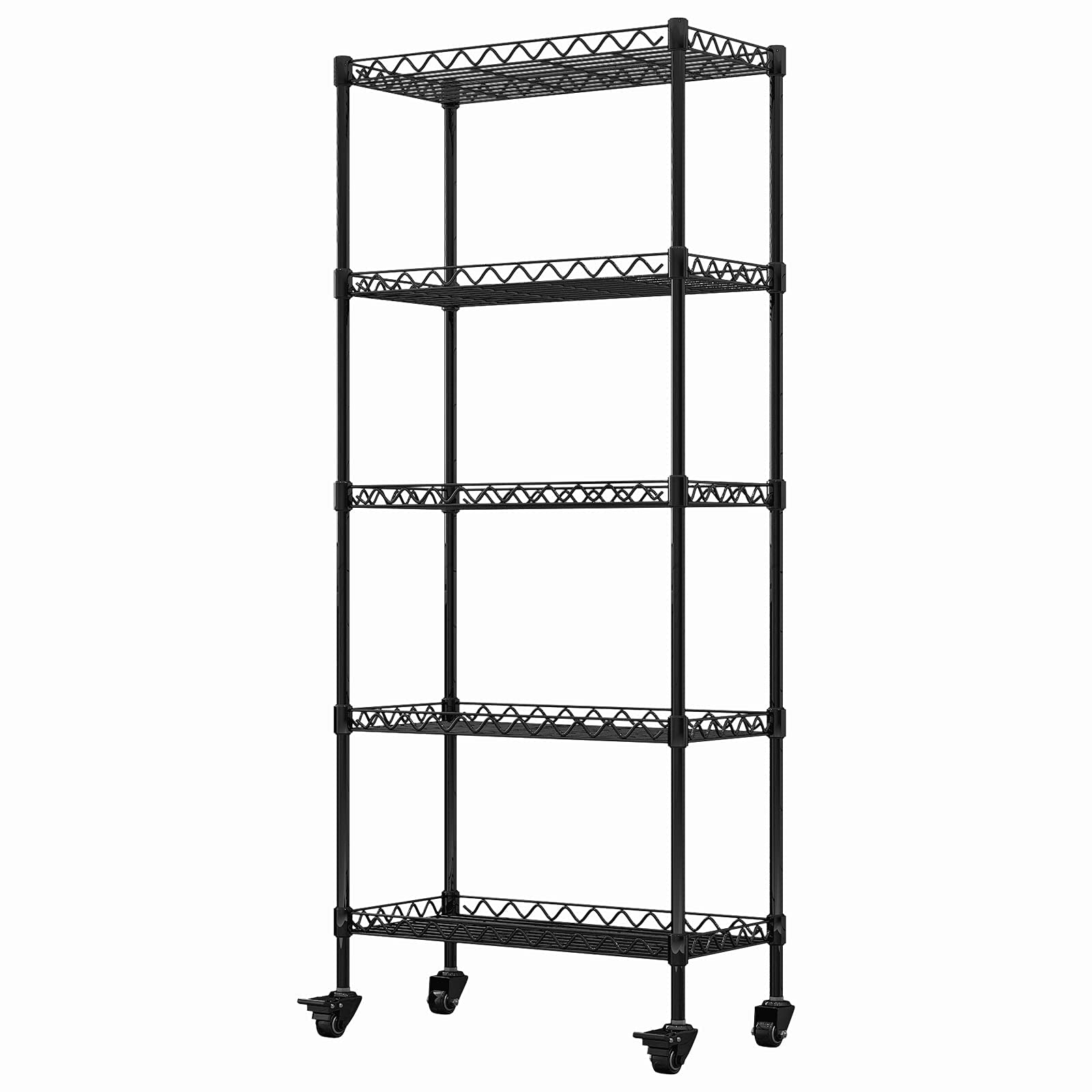 SUOERNUO 5-Shelf Shelving Storage Unit on Wheel Casters Metal Organizer Wire Rack for Home Office Kitchen Bathroom Organization Black(30Lx14Wx62.5H) (5-Shelf Black)
