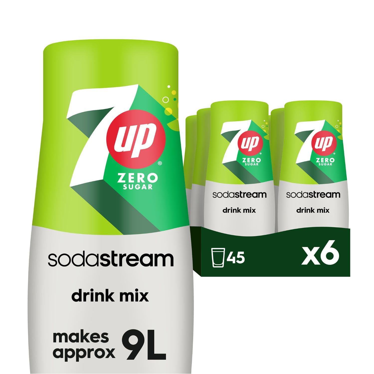 Sodastream 7UP Zero Fizzy Water Flavouring Syrup, Sugar Free Soda Syrup, Zero Sugar Lemon and Lime Flavour, 6 x 440ml Multipack, Home Soda, Flavoured Sparkling Water, Drink Mix, Makes Approx 54L