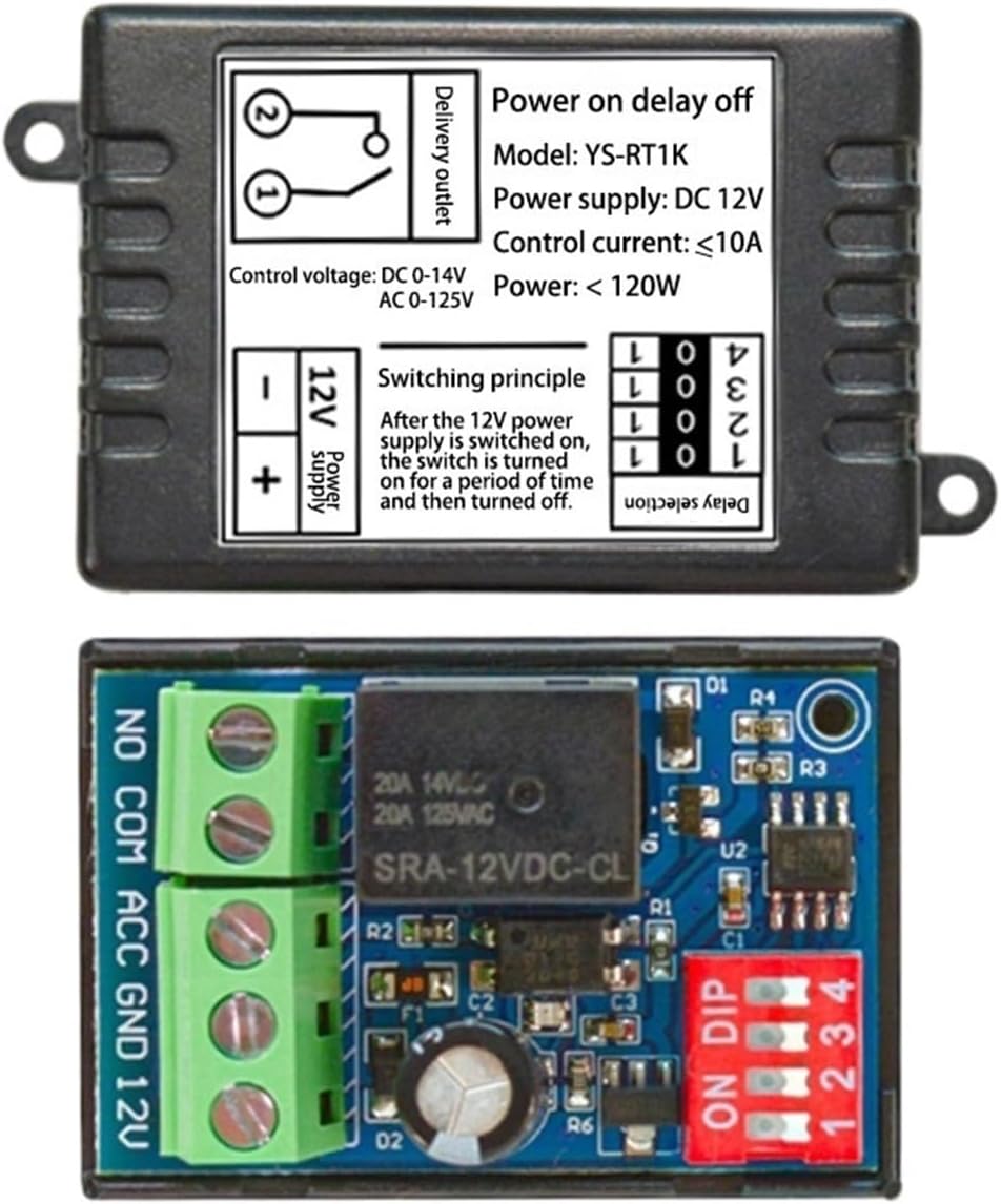 1pcs 12 Volt Timer Relay On-Off Automotive Digital Delay Relay Electric Delay Time Delay Module YS-RT1C YS-RT1T(Power on delay Off)