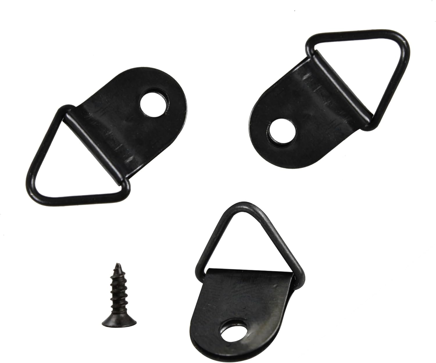 100Pcs Small Triangle D-Ring Picture Hangers with Screws, Picture Hang Solutions, Black Metal Frame Hooks Hardware for Hanging Clocks, Paintings, Artwork, Photos, Mirror