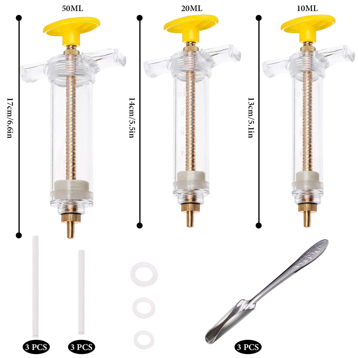 3 Juegos de Jeringuillas de Alimentación para Pájaros, Kit de Jeringa Alimentaria para cría a Mano de Pájaros, Jeringa 10ml, 20 ml, 50ml con 6 Tubos de Cosecha.