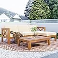 YSWH 5-Piece Patio Acacia Wood Outdoor Furniture Sectional Conversation Sets Sofa Set with Slatted Tabletop Tea Table and X-Back Wood Frame, Removable Cushions