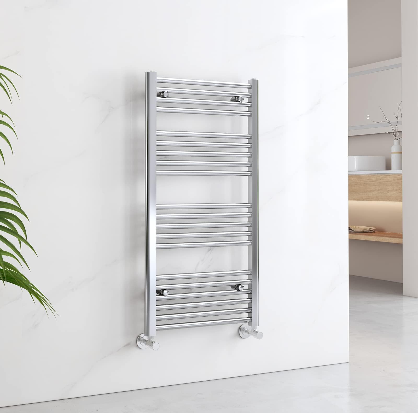 EMKEChrome Towel Rail Radiator for Bathrooms, 1000 x 500mm Modern Straight Versatile Wall/Floor Mounted Heated Bathroom Radiator
