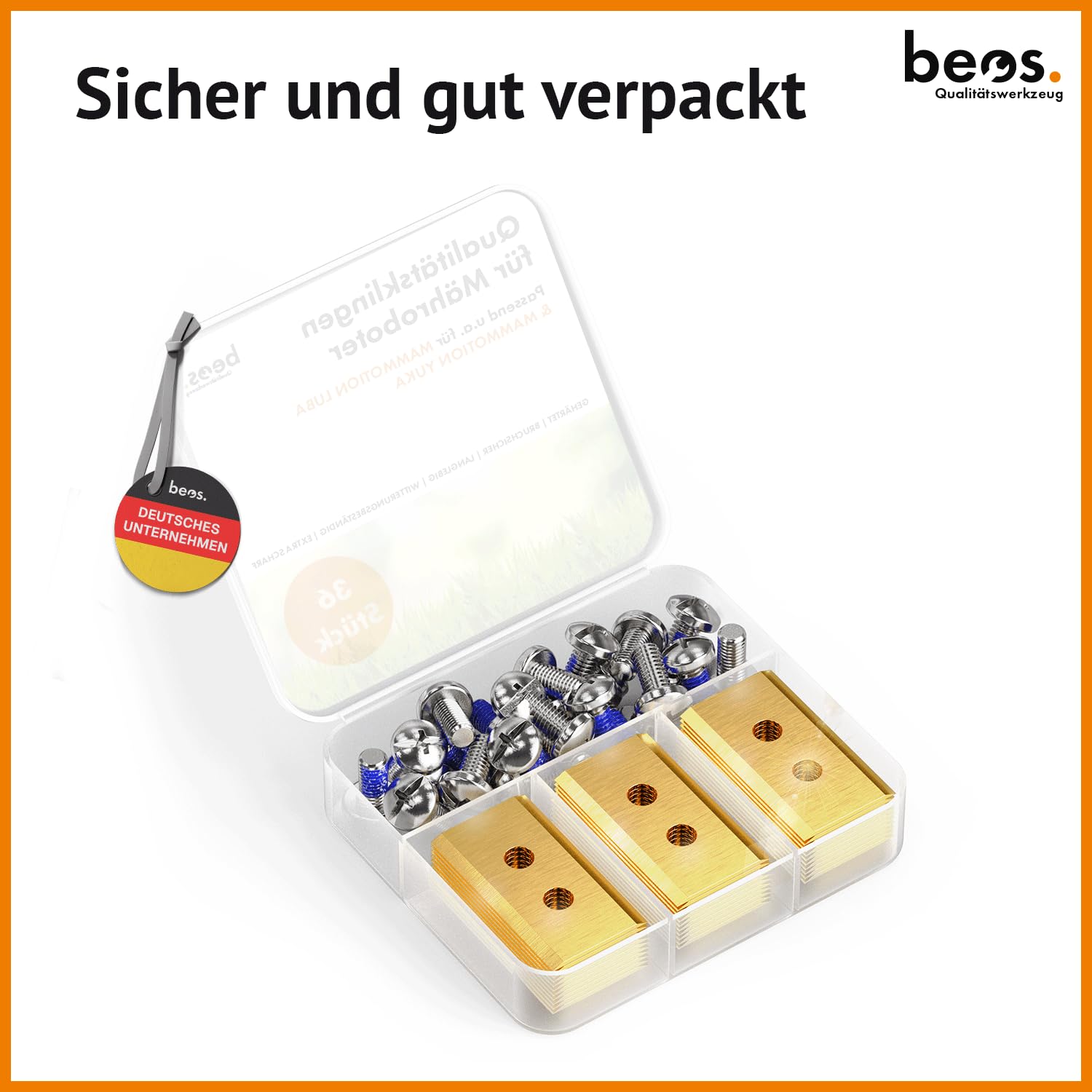BEOS 36x Premium Titan Ersatzmesser + Schrauben mit Sicherung - Messer kompatibel mit Mammotion LUBA, LUBA 2, YUKA, LUBA Mini & YUKA Mini, verbessertes Schraubendesign für Mammotion