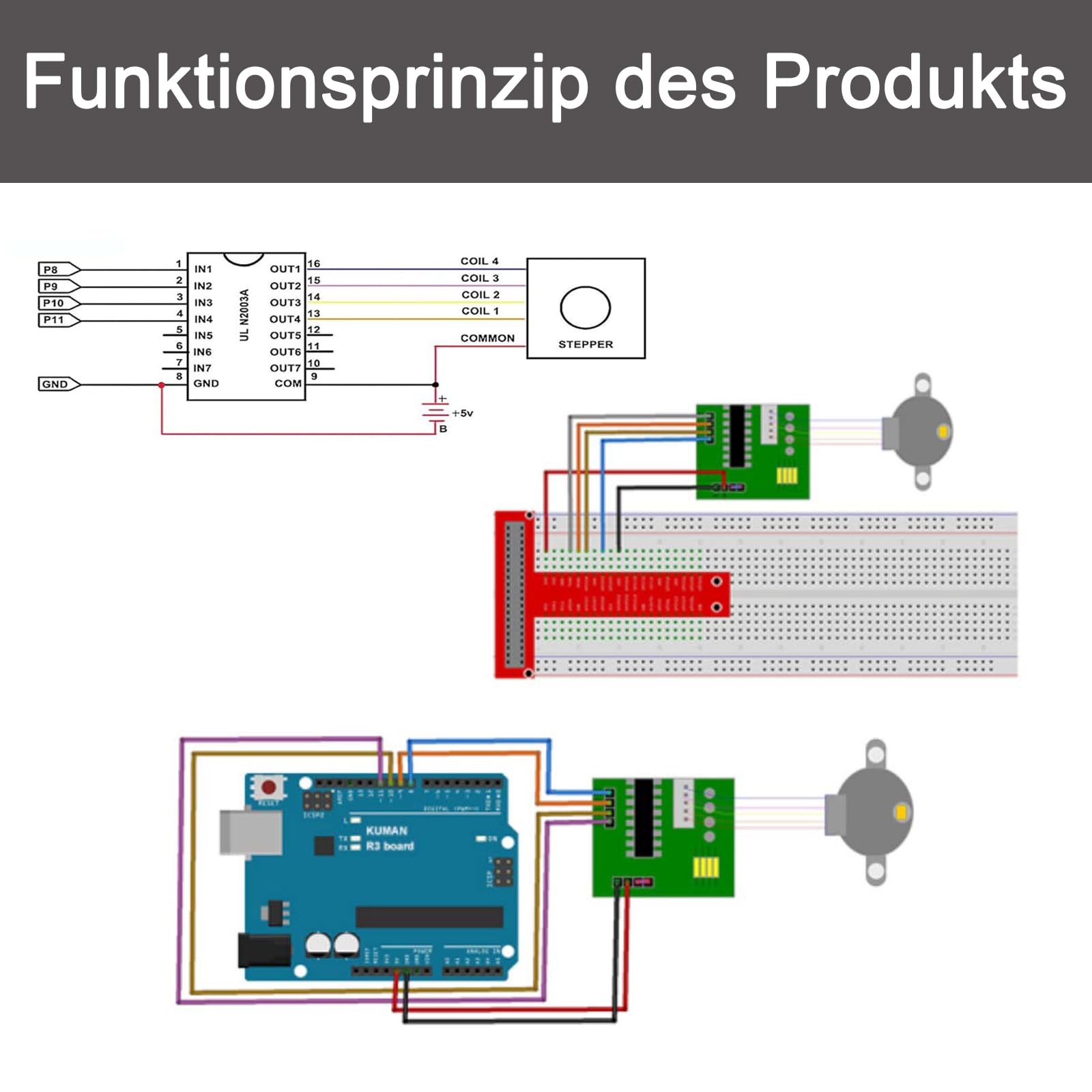GERUI Silnik krokowy 10 sztuk 5 V 28BYJ-48 ULN2003 i 10 sztuk płyty sterownika ULN2003 do Arduino