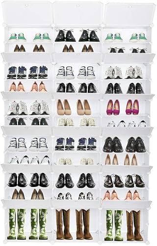 Miniatura 4 de Organizador de zapatos portátil de 12 niveles, 72 pares, 36 rejillas, gabinete de almacenamiento expandible apilable con puerta para tacones, botas,