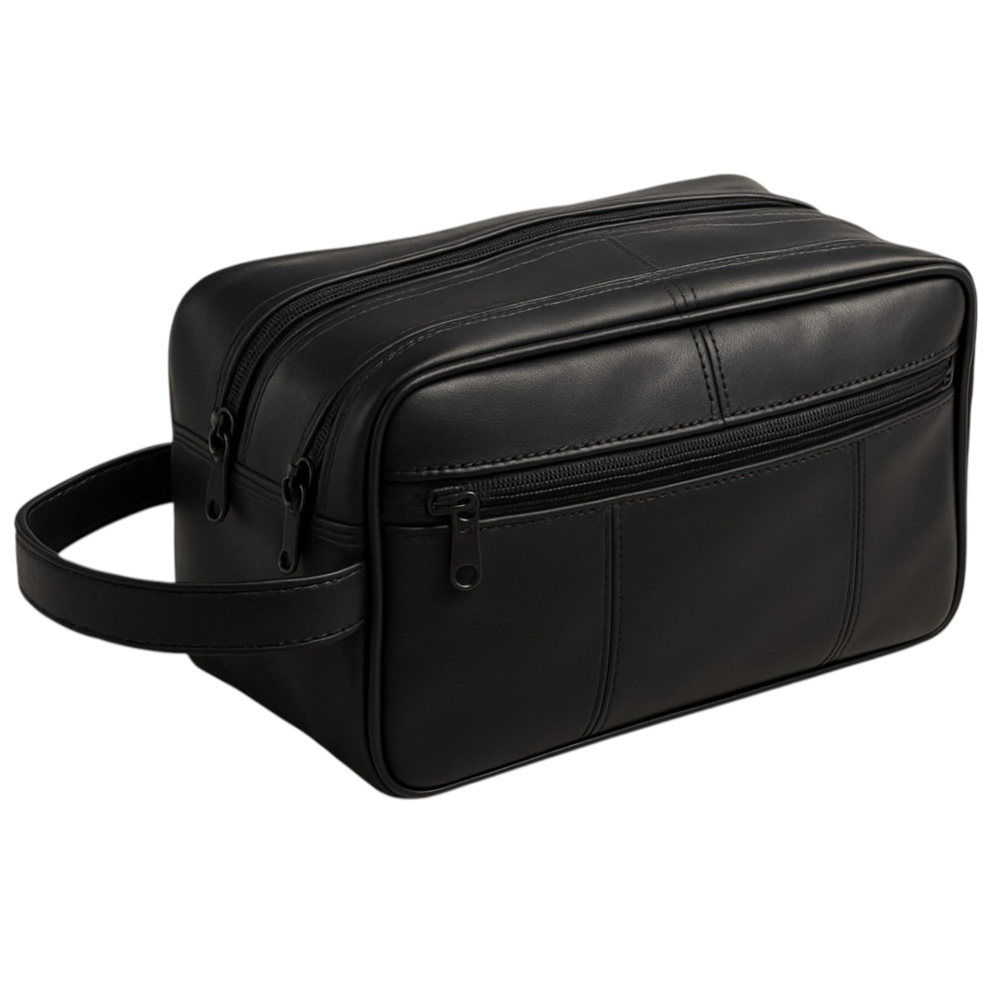 Mens Large Genuine Leather Travel Overnight Wash Gym Toiletry Shaving Bag 3520 Black