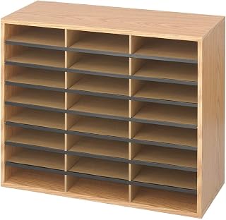 Safco Literature Organizer, 24 Compartments, Office and Classroom Mailbox with Adjustable Shelves, Wood Paper and Mail Sorter, Medium Oak