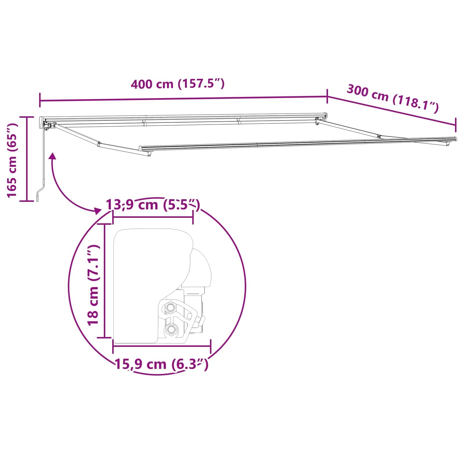 Einziehbare Markise Braun 400x300 cm, Gelenkarm Sonnensegel aus Polyester & Metall, Wandhalterung, Manuell, UV-Stabil, Modernes Design für Garten Terrasse Balkon