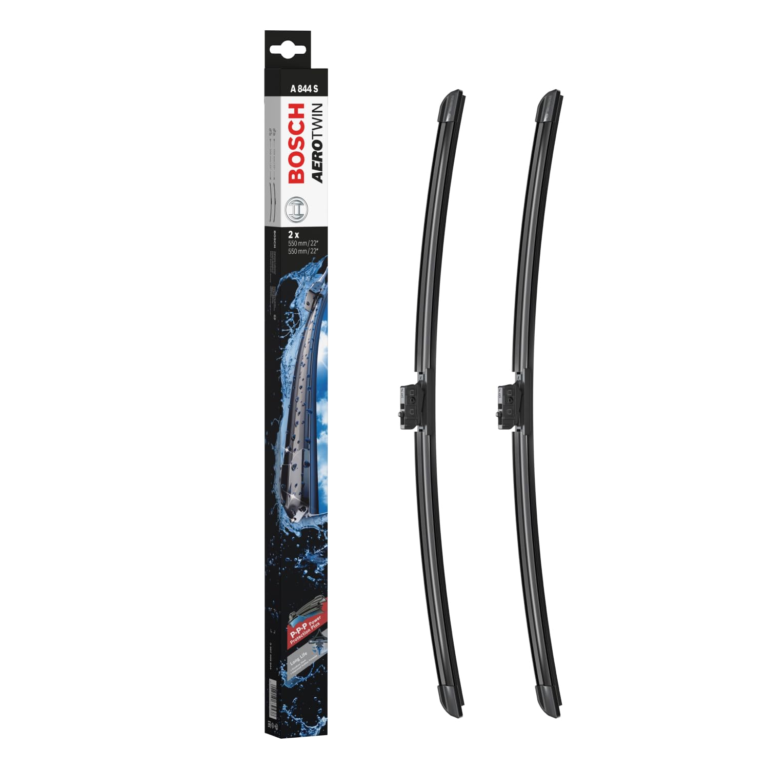 Bosch Aerotwin A 844 S Front Windscreen Wipers, 2 Blades, 550 mm / 550 mm